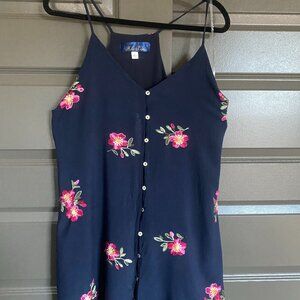 Women's Embroidered Flower Button Summer Dress Sz L